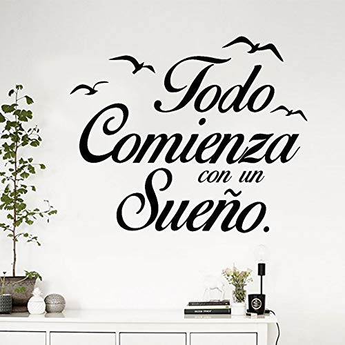 Leisial Pegatinas de Pared Adhesivo Extraíble “Todo Comienza con un Sueno” para Decoracion Arte Cuarto de Baño/Dormitorio/Cocina/Cafetería/Restaurante/Sala de Estar