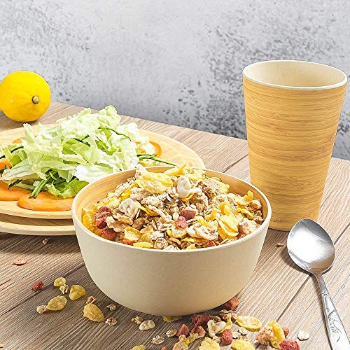 LEKOCH Juego de vajilla de bambú Biodegradable y Respetuoso con el Medio Ambiente para 4 Platos, 4 Platos de Ensalada, 4 Cuencos de Sopa y 4 Vasos de Bebida, Juego de 4 (Bambú)