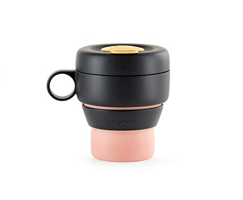 Lékué - Mug To Go, Taza plegable reutilizable, 100% hermética, 350 ml, Polipropileno, Coral