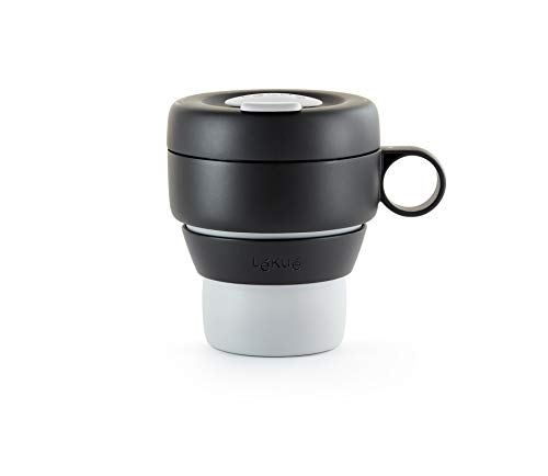 Lékué - Mug To Go, Taza plegable reutilizable, 100% hermética, 350 ml, Polipropileno, Gris