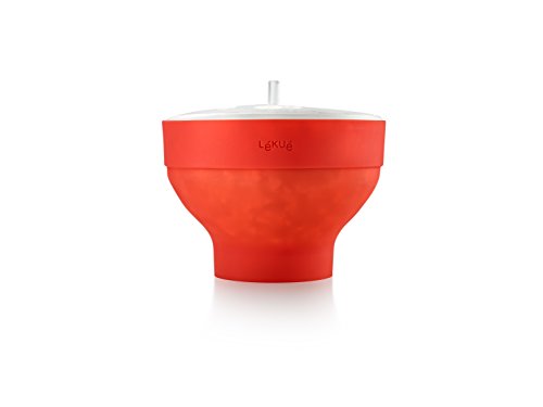 Lékué Recipiente para cocinar Palomitas, Rojo, 20 cm + Kit Ovo Kit de 2 cuece Huevos, uno cilíndrico y uno cúbico