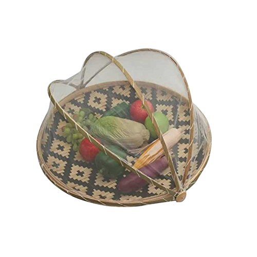 Lembeauty - Cesta de bambú para Servir Alimentos con Red de Gasa, para Picnic al Aire Libre, contenedor de Almacenamiento de Alimentos, Frutas, Verduras, Pan y protección para Pan, S:30 * 5CM