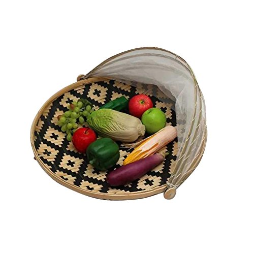Lembeauty - Cesta de bambú para Servir Alimentos con Red de Gasa, para Picnic al Aire Libre, contenedor de Almacenamiento de Alimentos, Frutas, Verduras, Pan y protección para Pan, S:30 * 5CM
