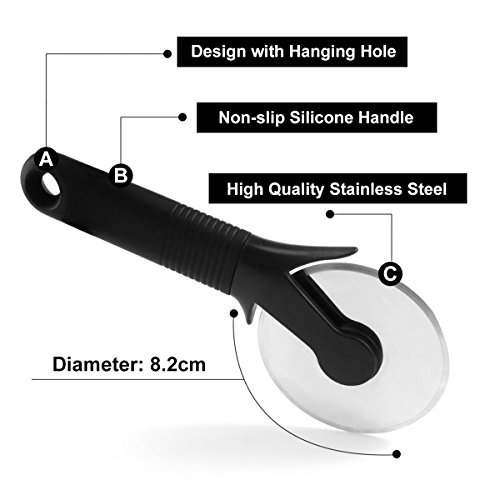 LEMCASE Cortador de Pizza, Cortapizzas - Pizza Cutter con Rueda de Acero Inoxidable y Mango de Silicona | Negro