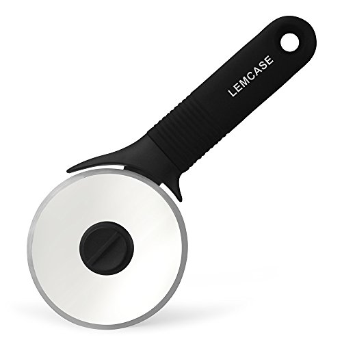 LEMCASE Cortador de Pizza, Cortapizzas - Pizza Cutter con Rueda de Acero Inoxidable y Mango de Silicona | Negro