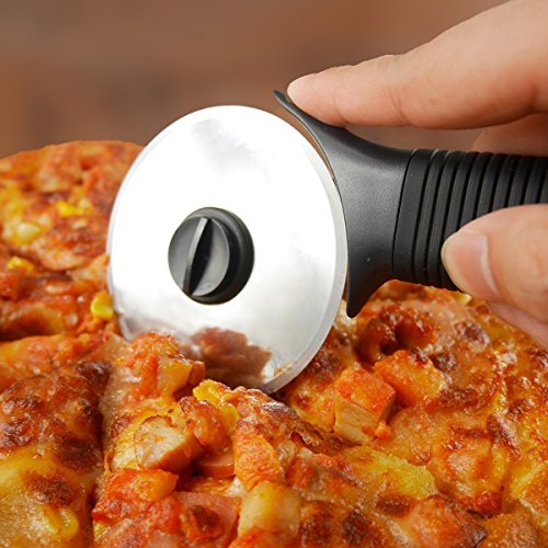 LEMCASE Cortador de Pizza, Cortapizzas - Pizza Cutter con Rueda de Acero Inoxidable y Mango de Silicona | Negro