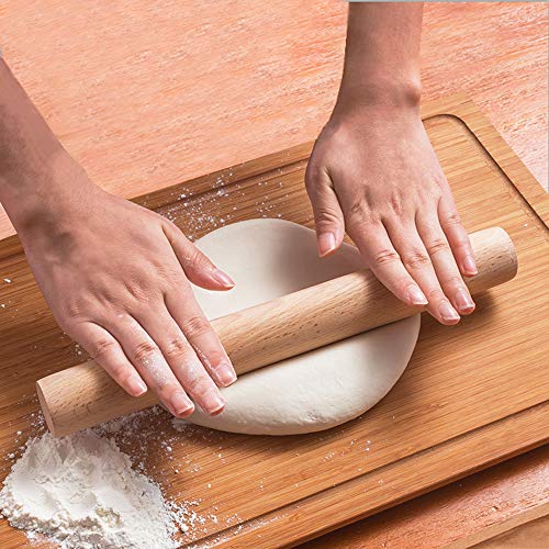 LEMCASE Rodillo de Madera - Rolling Pin - Rodillo de Amasar de Haya Sin Mango, Accesorios para Hornear Galletas, Pizza, Pastel, Pasta para Masa (Juego de 2 Piezas)