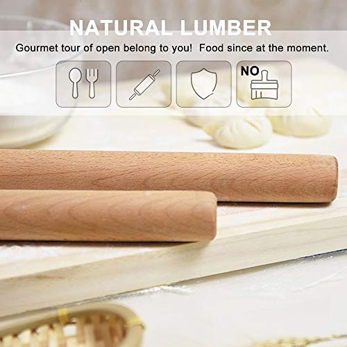 LEMCASE Rodillo de Madera - Rolling Pin - Rodillo de Amasar de Haya Sin Mango, Accesorios para Hornear Galletas, Pizza, Pastel, Pasta para Masa (Juego de 2 Piezas)