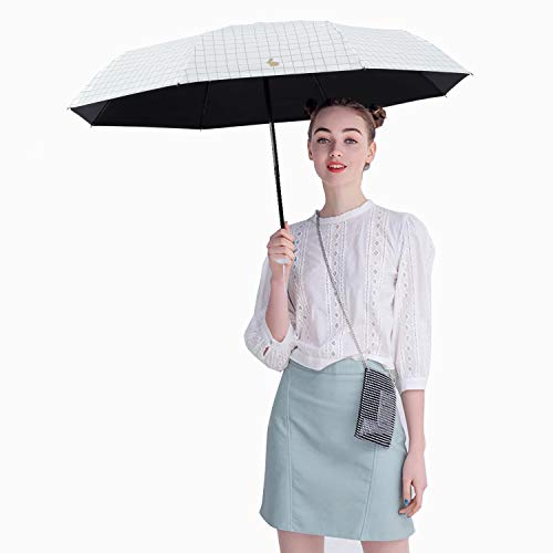 Lemmikki Sombrilla Paraguas Plegable Compacto para el Sol & Lluvia 99% de Protección UV con Revestimiento Anti-UV Negro, UPF50+，Abrir y Cerrar Automáticamente A Prueba de Viento, Beige