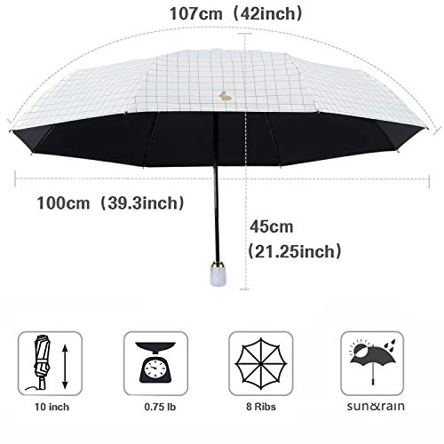 Lemmikki Sombrilla Paraguas Plegable Compacto para el Sol & Lluvia 99% de Protección UV con Revestimiento Anti-UV Negro, UPF50+，Abrir y Cerrar Automáticamente A Prueba de Viento, Beige