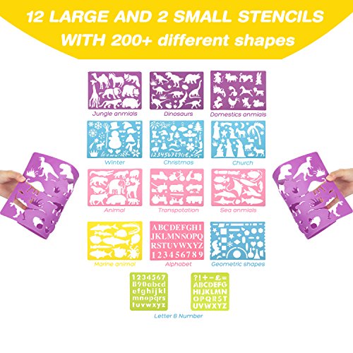 lenbest Bullet Journal Stencil, Dibujo Plantilla Stencil, Total 53 Piezas, Diario de Scrapbooking, 14 Plástico Planificador, 20 Papel de Dibujo Bonita, 13 Pluma de Pintura...