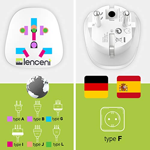 LENCENT 2x Adaptador Enchufe UK/Ingles/Reino Unido/US/Americano/Australia/Cina/Chino/China/Japonés/Suiza y así a Europeo Españal UE Schuko Universal Adapter Corriente de Viaje con Toma de Tierra