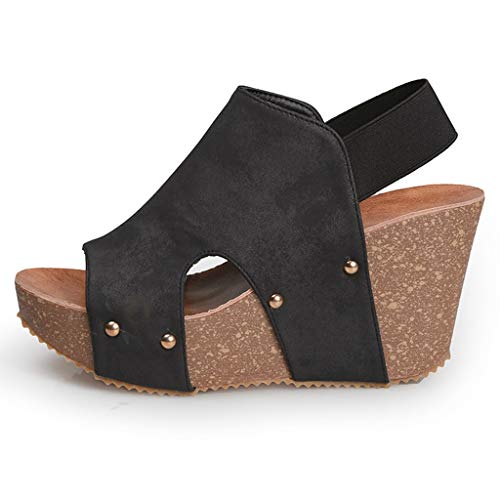 Lenfesh Correa de Tobillo de Verano Sandalias de cuña de Gladiador Grueso Sandalias de Mujer Zapatos de tacón Alto Boca de Pescado bizcocho Zapatos de Mujer Retro