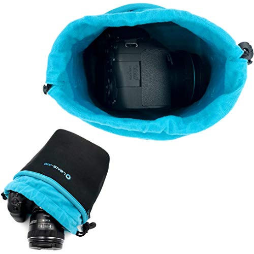 Lens-Aid Funda Neopreno para Camara con Forro Polar: Bolsa Protectora para DSLR, Bridge, MFT, com-pacta y Accesorios, Compatible para Canon, Nikon, Pentax, Fuji, Sony y más (M)