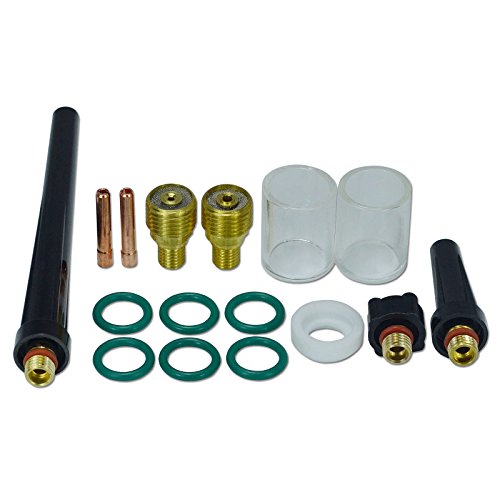 Lente de gas TIG 1,6 mm 2,4 mm Kit de consumibles Copa Pyrex para WP SR 9 20 y 25 Linterna de soldadura TIG, 16 piezas