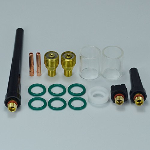 Lente de gas TIG 1,6 mm 2,4 mm Kit de consumibles Copa Pyrex para WP SR 9 20 y 25 Linterna de soldadura TIG, 16 piezas