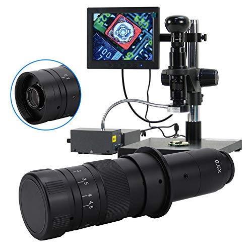 Lente ocular, lente de microscopio 180X 0.7X-4.5X Lente ocular de montaje en C Lente de zoom óptico industrial monocular utilizada en microelectrónica, moldes, joyas, etc.