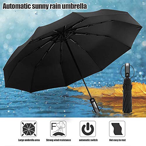 Leobtain Paraguas Plegable de Viaje a Prueba de Viento con Recubrimiento Auto Abierto Cierre Ligero 10 Costillas Automático Sun Rain Paraguas Canopy Compact con luz Reflectante con Agua