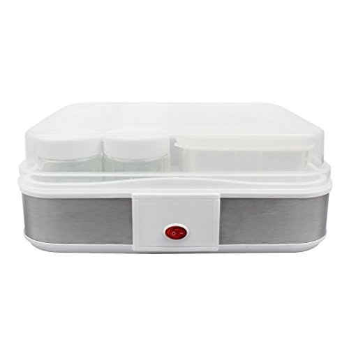 Leogreen - Yogurtera, Máquina para Yogur Natural y Saludable, tazón de fuente del yogur con el tamiz y 6 tarros, 30,6 x 25 x 12,4 cm, Capacidad por frasco: 0,21 L, Capacidad del recipiente: 1,5 L