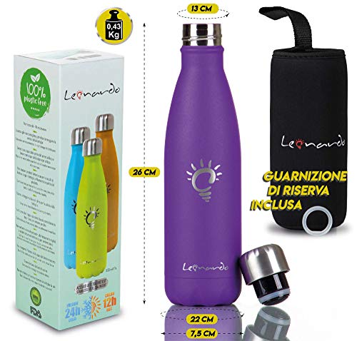 Leonardo 123S Botella Térmica en Acero Inoxidable 500ml, Botella de Agua de Metal sin Bpa, Certificada CE y FDA para Alimentos, Botella Deportiva Infantil, Escolar, Gimnasio, Deportiva