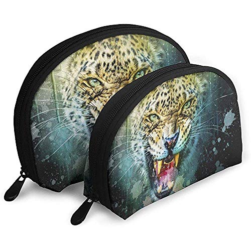 Leopard Predator Animal Bolsas portátiles Bolsa de Maquillaje Bolsa de Aseo, Bolsas de Viaje portátiles multifunción Pequeña Bolsa de Embrague de Maquillaje con Cremallera