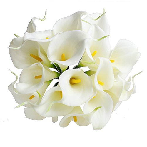 LEORX 10pcs Artificial sintética Calas Ramos de Flores Ramos de Flores de novia (Blanco)