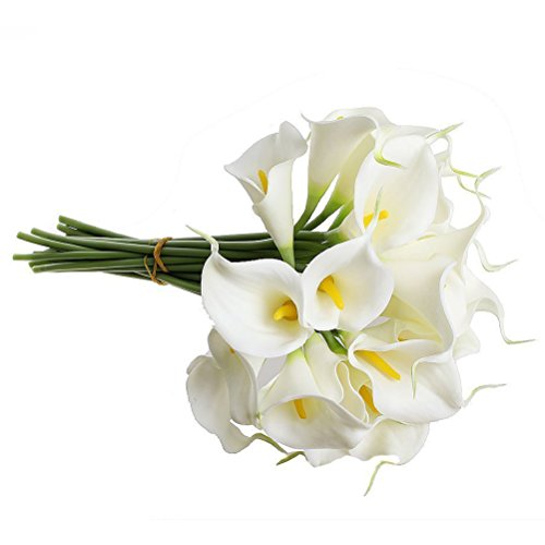 LEORX 10pcs Artificial sintética Calas Ramos de Flores Ramos de Flores de novia (Blanco)