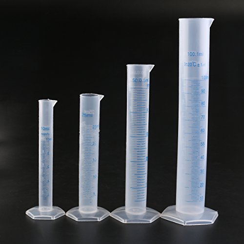 LEORX Probeta 4pcs plástico transparente azul de la línea de medición graduada cilindro tubo de ensayo de laboratorio