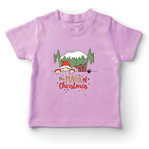 lepni.me Camiseta para Niño/Niña Cree en la Magia de la Navidad, el Enano de Papá Noel, los Renos (9-11 Years Rosado Multicolor)