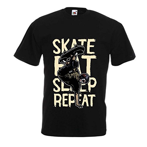 lepni.me Camisetas Hombre Eat-Sleep-Skate-Repeat para el Amante del monopatín, Regalos del Skater, Ropa Que anda en monopatín (Medium Negro Multicolor)