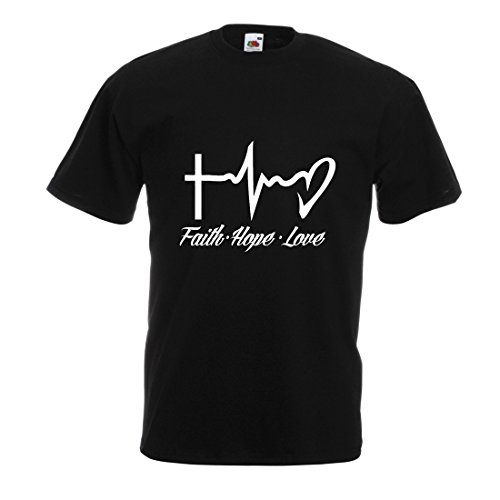 lepni.me Camisetas Hombre Fe - Esperanza - Amor - 1 Corintios 13:13, Citas cristianas y proverbios, Refranes religiosos (XX-Large Negro Multicolor)