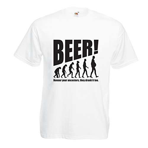 lepni.me Camisetas Hombre The Beervolution - Ideas Divertidas únicas sarcásticas del Regalo para los Amantes de la Cerveza, evolución de consumición (X-Large Blanco Negro)