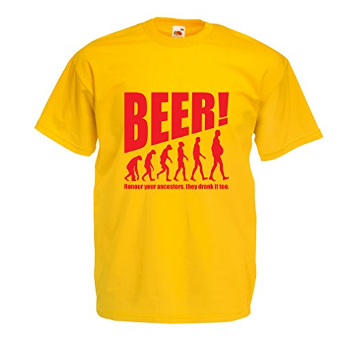 lepni.me Camisetas Hombre The Beervolution - Ideas Divertidas únicas sarcásticas del Regalo para los Amantes de la Cerveza, evolución de consumición (X-Large Amarillo Rojo)