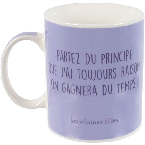 Les Vilaines - Taza de Porcelana, Porcelana, Forme Standard Partez du Principe Que J'Ai Toujours Raison On Gagnera du Temps Violet, tamaño estándar