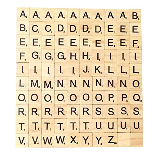 LeSB 100pcs Cartas de la letra Cartas de madera Juegos de los azulejos de Scrabble del reemplazo para deletrear Scrapbooking