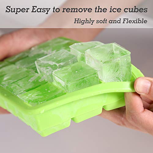 LessMo 3cm Bandeja de Cubitos de Hielo, moldes de Cubitos de Hielo de Silicona de 2 Piezas con Tapas Antideslizantes (Verde, Cubo de Hielo L)