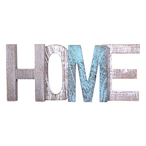 Letras de madera decorativas "HOME" - Letras de madera grandes para decoración de paredes en azul rústico, blanco y gris-Decoración rústica del hogar para la sala de estar - Rustico Home Decor Acentos