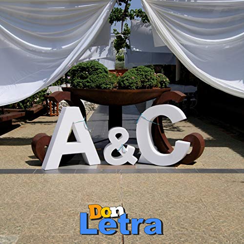 Letras Iniciales Gigantes de Corcho (Poliespán) para Boda, 3 Piezas, Altura de 40cm y 90cm, Grosor de 10 cm y 20 cm, 2 Tipos de Letra Elegantes y Originales, Color Blanco