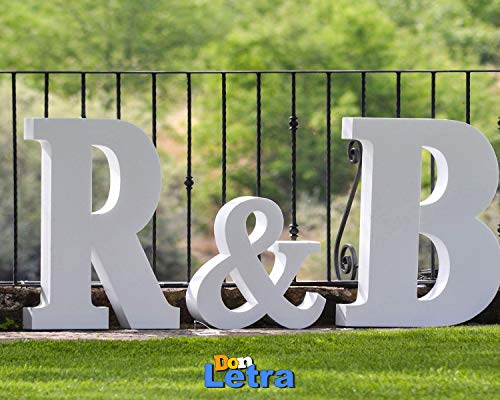 Letras Iniciales Gigantes de Corcho (Poliespán) para Boda, 3 Piezas, Altura de 40cm y 90cm, Grosor de 10 cm y 20 cm, 2 Tipos de Letra Elegantes y Originales, Color Blanco