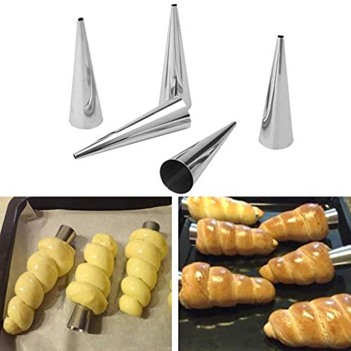 LEVEL GREAT 5 / Tubo cónico 5PCS Cono Rollo moldes de Acero Inoxidable Espiral Croissants moldes de repostería Crema Cuerno Cake Pan Molde