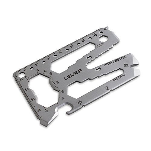 Lever Gear Toolcard Pro – Multi-herramienta 40 en 1 en formato de tarjeta de crédito. Multi Herramienta de Cartera Elegante Minimalista de Acero Inoxidable – Color Plateado