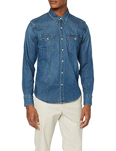 Levi's Barstow Western Camisa Vaquera, Azul (Green Cast Dark 0300), Small para Hombre