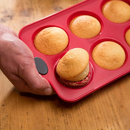 Levivo Bandeja de horno con 6 cavidades para magdalenas, molde de silicona para 6 magdalenas o cupcakes, rojo, molde de silicona para magdalenas, molde de silicona, molde para cupcakes, 27,5 x 17 cm