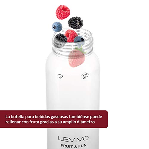 Levivo Gasificadora de agua Fruit & Fun Slim, con botella de 1 litro y cartucho de CO2, gas carbonatado para agua, cócteles y otras bebidas, color rojo y plata