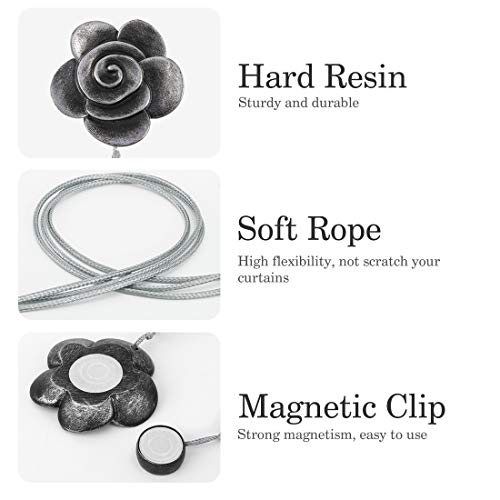 Lewondr Magnética Cortina Hebilla, [1 Par/2 Unidades] Abrazaderas Imán de Camellia de Resina para Cortinas sin Perforaciones, Hebilla Cortina con Banda Decorativa Accesorios para Hogar Cafetería - Ink