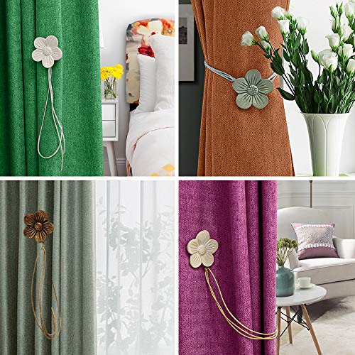 Lewondr Magnética Cortina Hebilla, Abrazaderas Imán de Flores de Resina para Cortinas sin Perforaciones, Hebilla Cortina con Banda de La Ventimia Decorativa Accesorios para Hogar Cafetería - Marrón