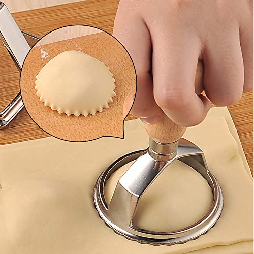 Lezed Cortadores de Raviolis Moldes empanada Corta Ravioles con Mango de Madera Molde para Empanadillas para Ravioli, Pasta, Dumplings Lasagna Redondo y cuadrado 2 piezas