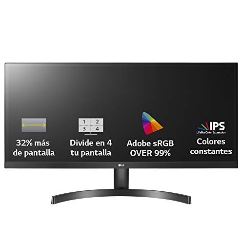 LG 29WK500-P - Monitor Profesional UltraWide FHD de 73 cm (29") con Panel IPS (2560 x 1080 píxeles, 21:9, 250 cd/m², sRGB >99%, 1000:1, 5 ms, 75 Hz) Color Negro