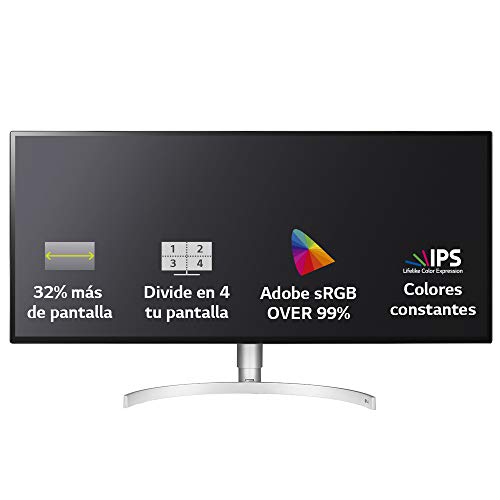 LG 34WK95U-W - Monitor Profesional UltraWide 5K WUHD de 86.4 cm (34") con Panel NanoIPS (5120 x 2160 píxeles, 21:9, 450 cd/m², DCI-P3 >98%, 1200:1, 5 ms GtG, 60 Hz, DPx1, HDMIx2, USBx3) Color Blanco