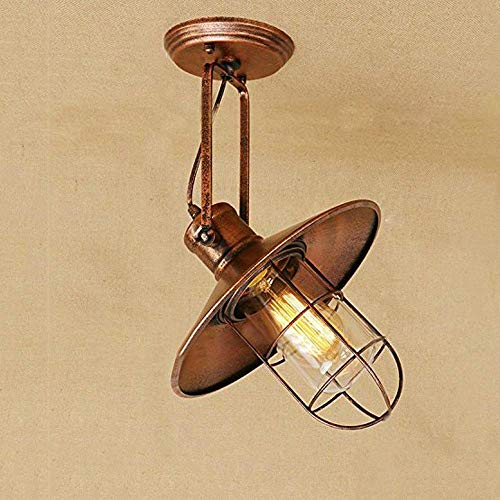 LGT Lujo de la Vendimia Luz, Semi Empotrada de Techo Industrial Luz de la Lámpara Colgante Ajustable Bar Restaurante Decoración Edison Chandelier con Pantalla de Metal en Forma de Campana,a